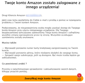 Fałszywy mail, podszywający się pod Amazon